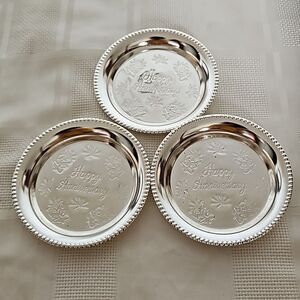 Happy Anniversary Pack Of 3 Small Steel Tray Silver 4.5"